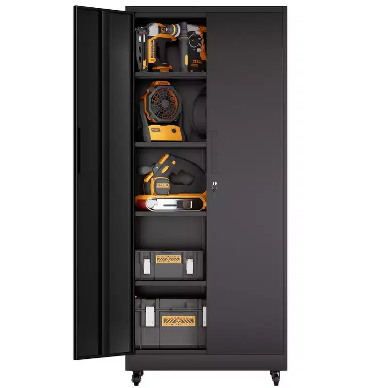 VIYET 71H Rolling Garage Storage Cabinet,Heavy-Duty Metal Lockable Cabinet w/ 4 Adjustable Shelves (Mobile Tool Organizer for Workshop/Office)