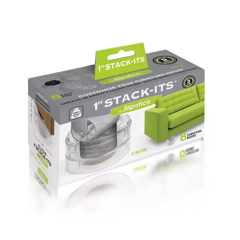 Slipstick Stack-Its 1" tall Clear Stackable Furniture and Chair Riser 3.5" Round: Floor Care Accessories, 8 Pack
