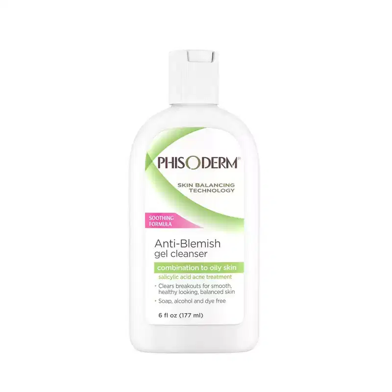 Phisoderm pH Anti-Blemish Gel Cleanser for Oily, Combination, and Acne-Prone Skin, Daily Face Wash, 6 fl oz (177 mL)