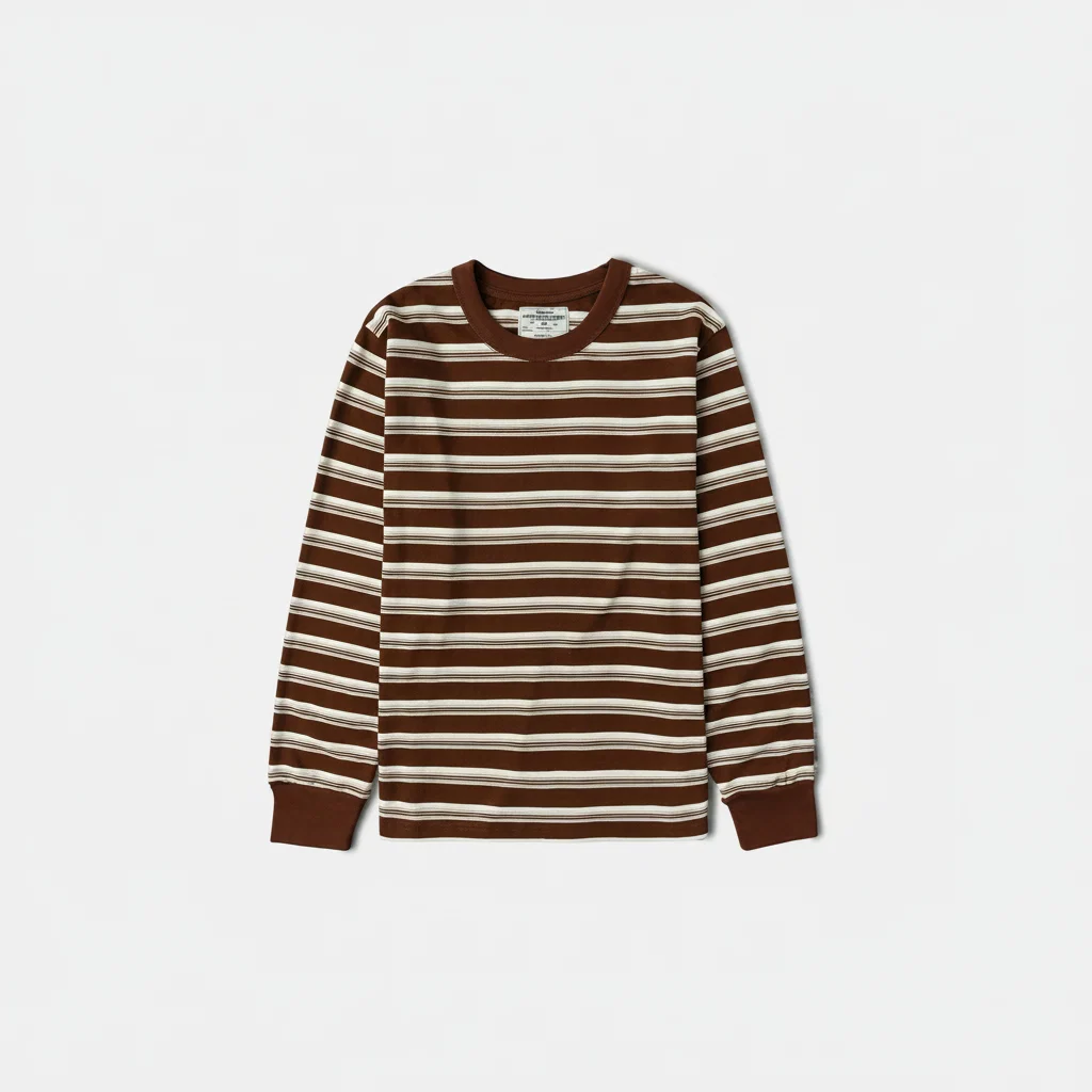 Heavyweight Stripe Crewneck Long Sleeve T-Shirt - White/Coffee