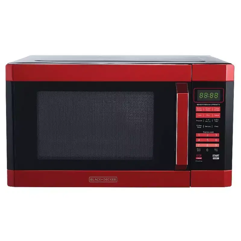 BLACK+DECKER 1.6 cu ft 1100W Microwave Oven - Red: Countertop, Child Lock, 6 Programs, Turntable, 1 Year Warranty