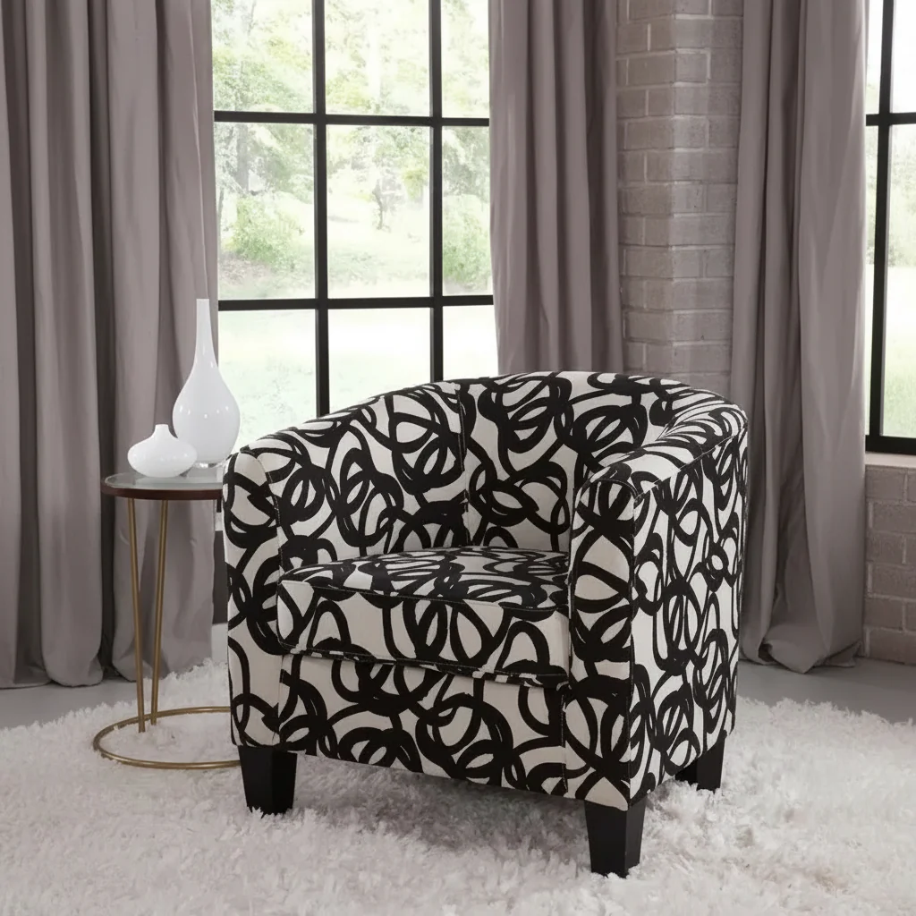 Upholstered Accent Barrel Chair with Black Woodgrain Legs &ndash; 300 lbs