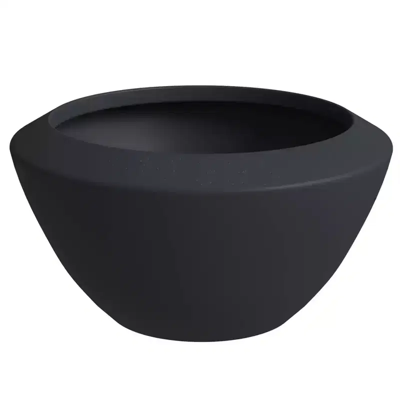 LeisureMod Vessel Collection 15-Inch Round Fiberstone Planter - Modern Black Circular Garden Pot with Drainage for Indoor & Outdoor Use