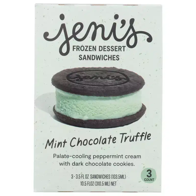 Jeni's Ice Cream Mint Chocolate Truffle Frozen Dessert Sandwich - 10.5oz/3pk