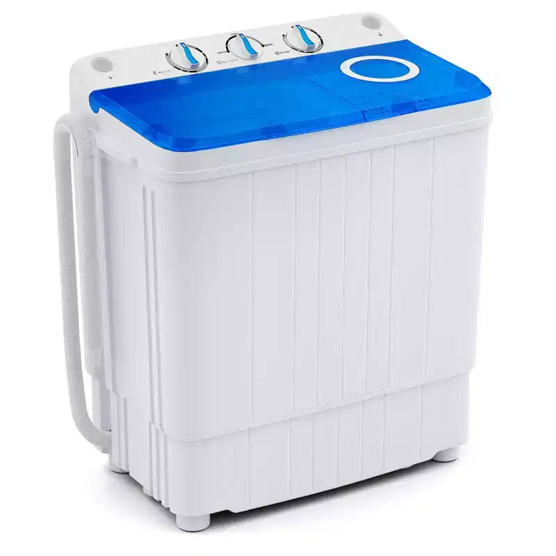 Costway Portable Washing Machine 17.6 lbs Twin Tub Laundry Washer with Drain Pump Blue/Grey