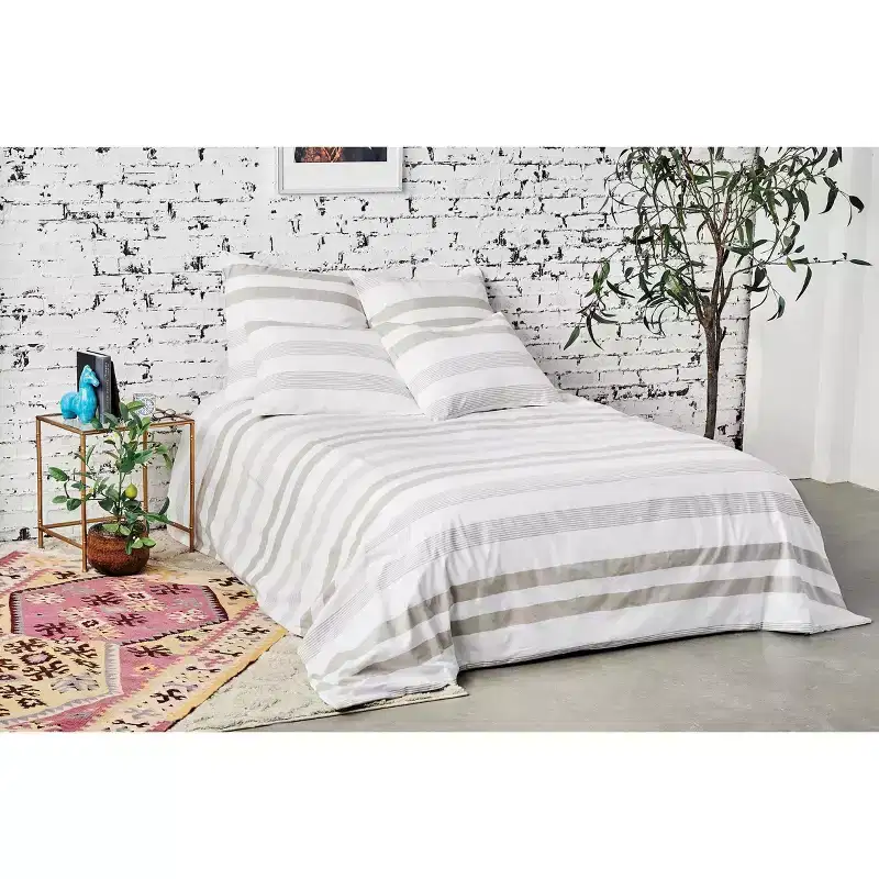 carol & frank Noland Stripe Dune Queen Bed Duvet Cover