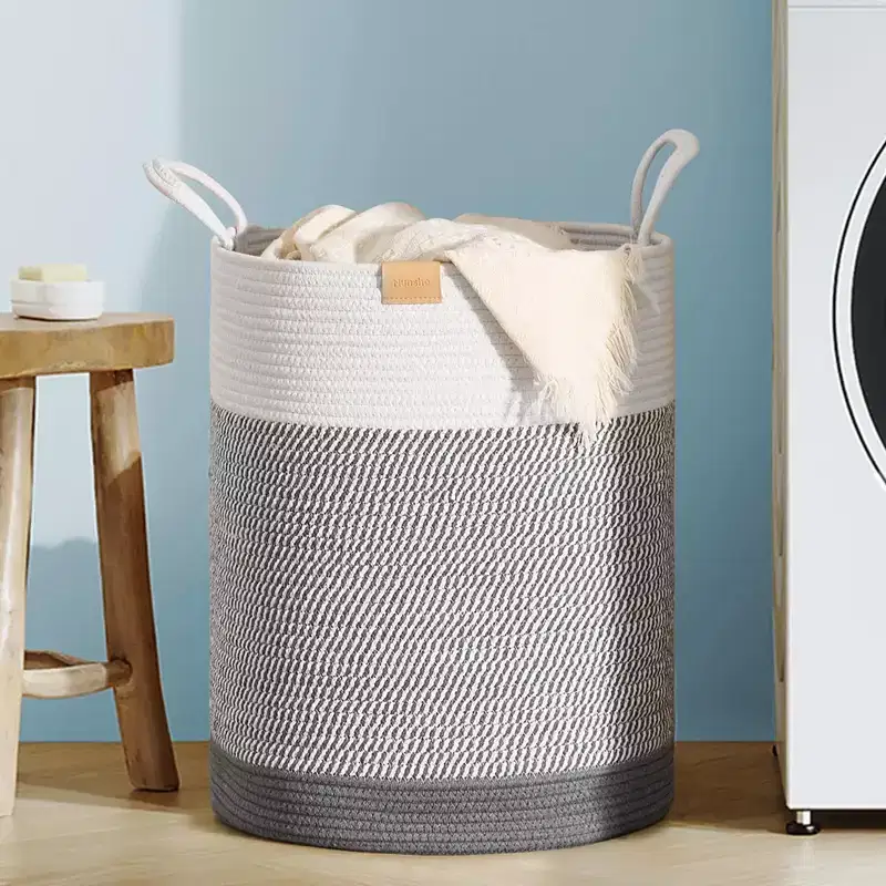 Narwey Laundry Hamper 62L,Large Laundry Basket for Clothes,Decorative Storage Basket for Blankets,Cotton Rope
