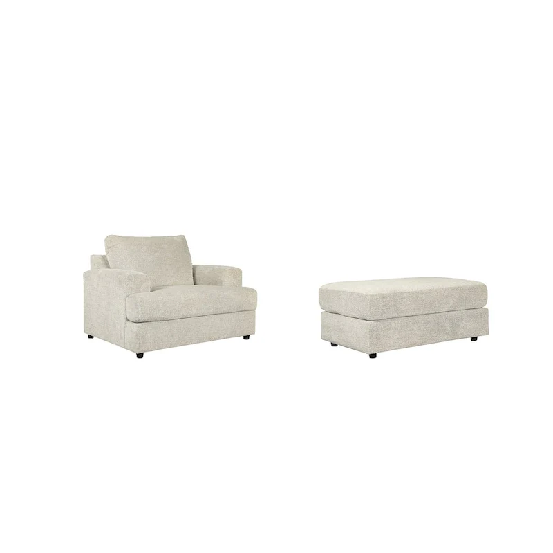 Beige Upholstered Accent Chair & Ottoman Set, 52"W Plush Seat
