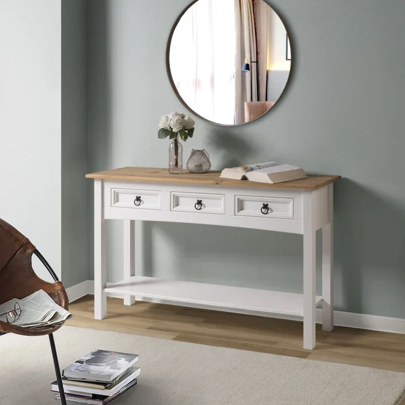 OS Home and Office Furniture Model Cottage Series COW933 Wood Hall Table in Corona Snow
