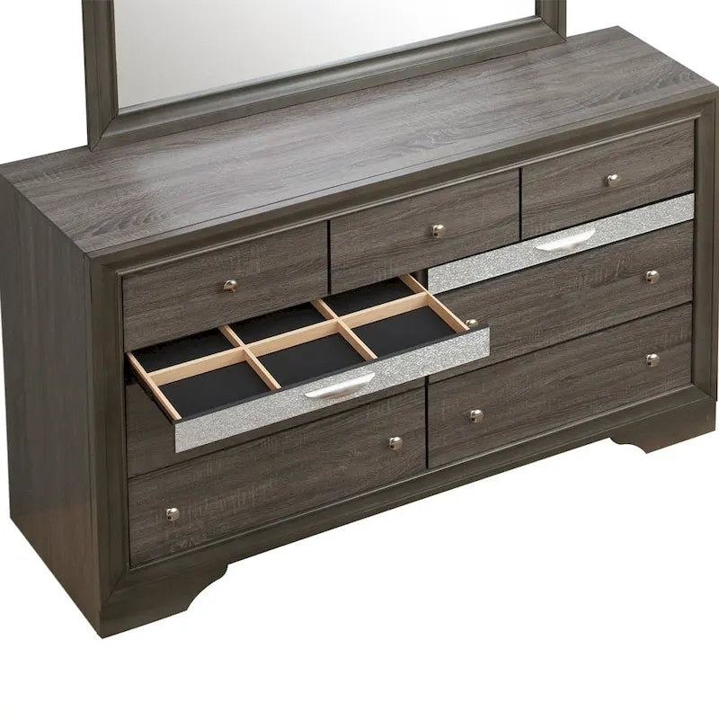 9-Drawer Bedroom Dresser &ndash; Charcoal Grey / Black / White, Wood-Look Finish, Felt-Lined Accessory Drawer