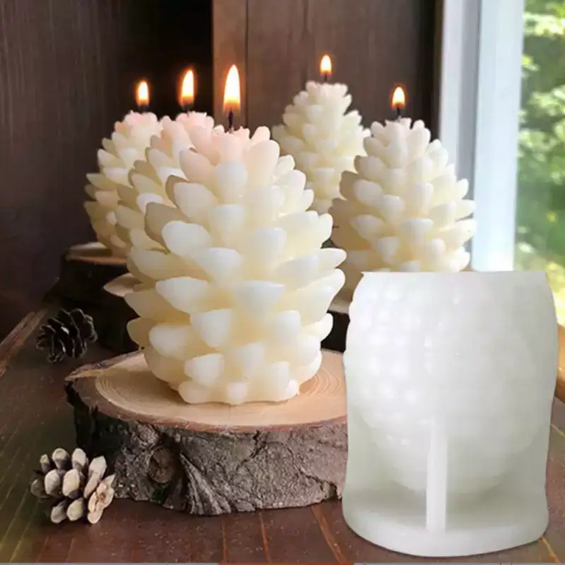 JDICTION Christmas Pinecone Silicone Mold 3D Candle Soap Resin Concrete Mold for DIY Crafts, Autumn Winter Table Home Decor, 1pc