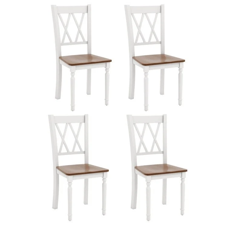 Farmhouse Dining Chair Walnut White Cross Back Solid Wood Armless