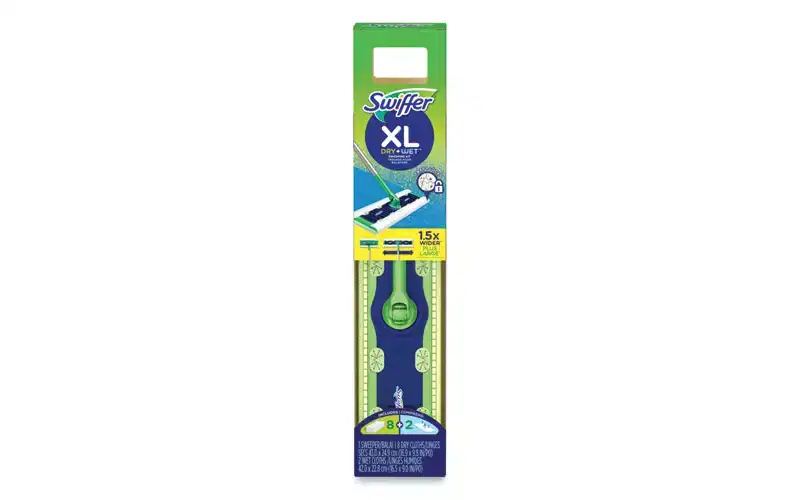 Swiffer Sweeper Mop, 16.5 x 9 White Cloth Head, 46 Green/Silver Aluminum/Plastic Handle