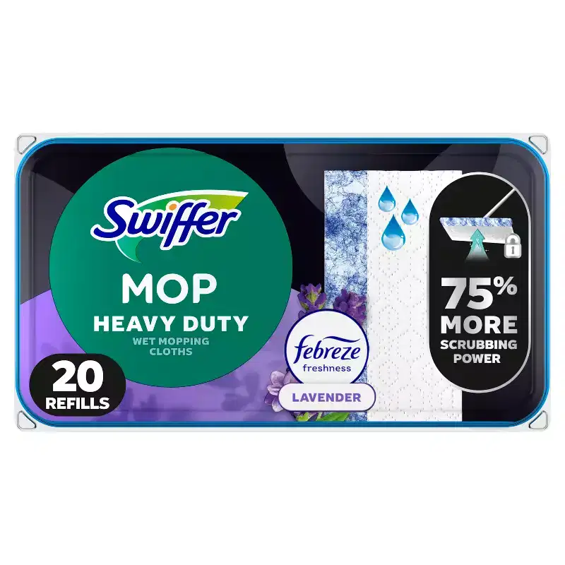 Swiffer Sweeper Heavy Duty Multi-Surface Wet Cloth Refills for Floor Mopping and Cleaning - Lavender Scent - 20ct: Cotton Material