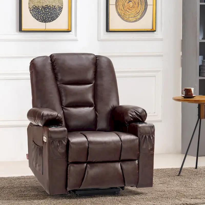 Small Power Lift Recliner Chair with Massage Heat Faux Leather Dark Brown