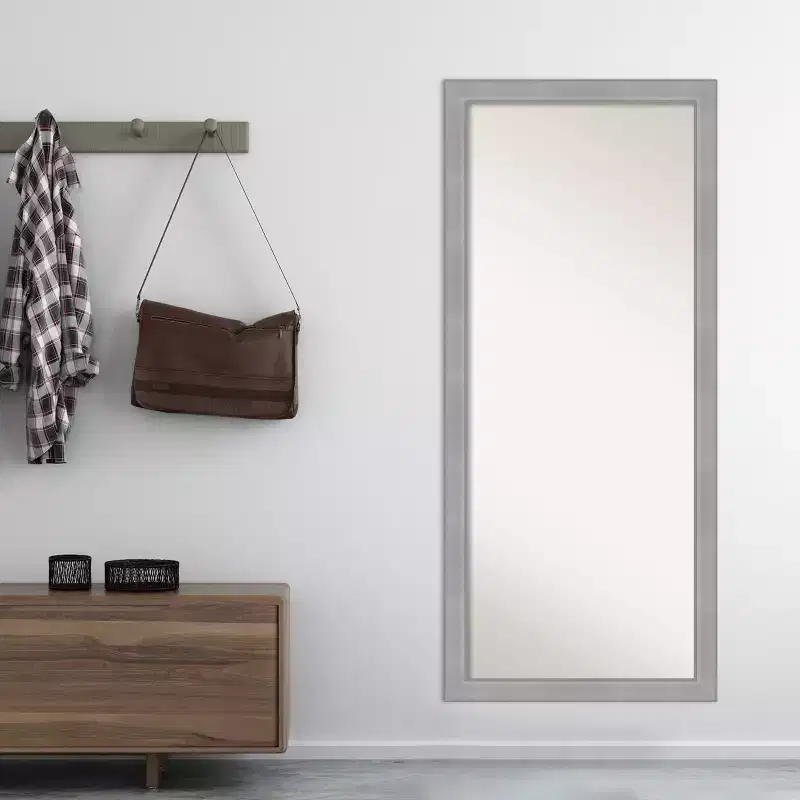 Brushed Nickel Full Length Floor Leaner Mirror, Single, Polystyrene Frame