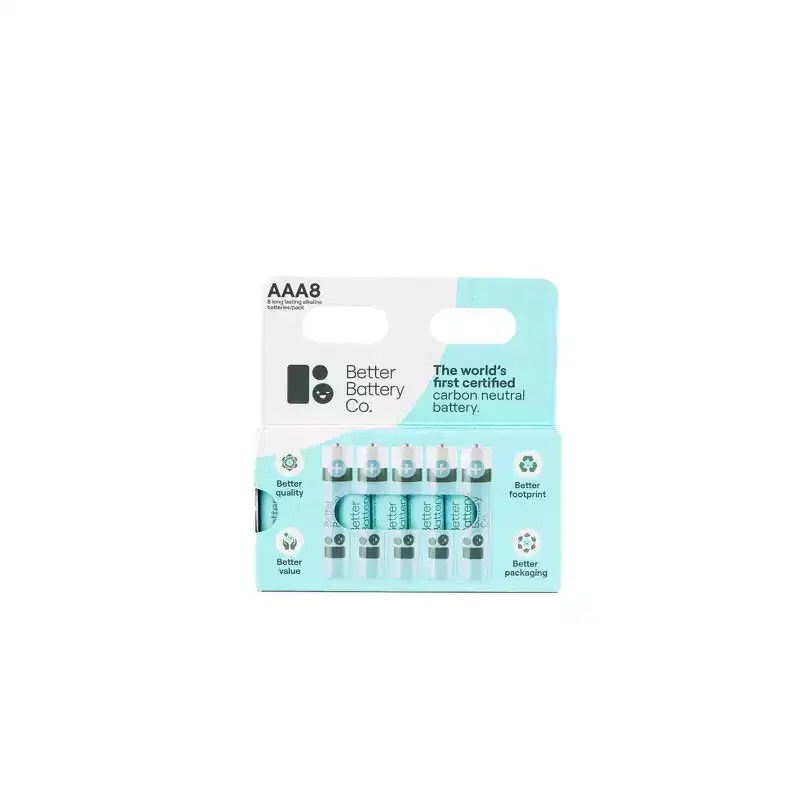 Better Battery Co. AAA8 Pack High Performance Certified Carbon Neutral Alkaline Batteries: Household, Single-Use, 1.5V, 8 Count.