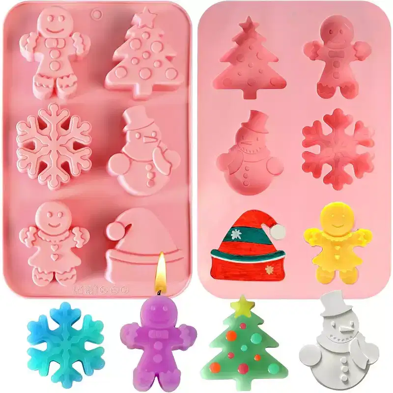 JDICTION 2 PCS Christmas Silicone Baking Molds, Holiday Molds for Soap, Candy, Cookies, with Christmas Tree, Snowman, and Snowflake Shapes