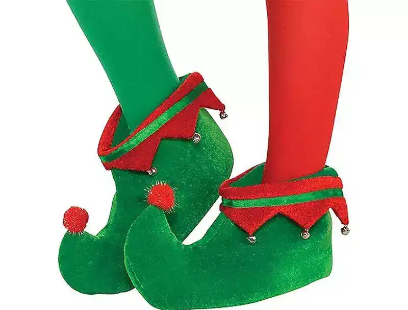 4E's Novelty Elf Shoes Adults for Men & Women - Soft Elf Costume Accessories Plush Green, Red Christmas Elf Slippers, Christmas Elf Shoes for Parties