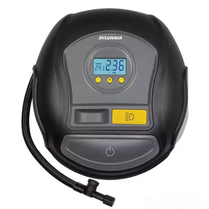 Sylvania Pro Portable Tire Inflator - Functions as a Portable Air Compressor - 3 Piece Adapter Set