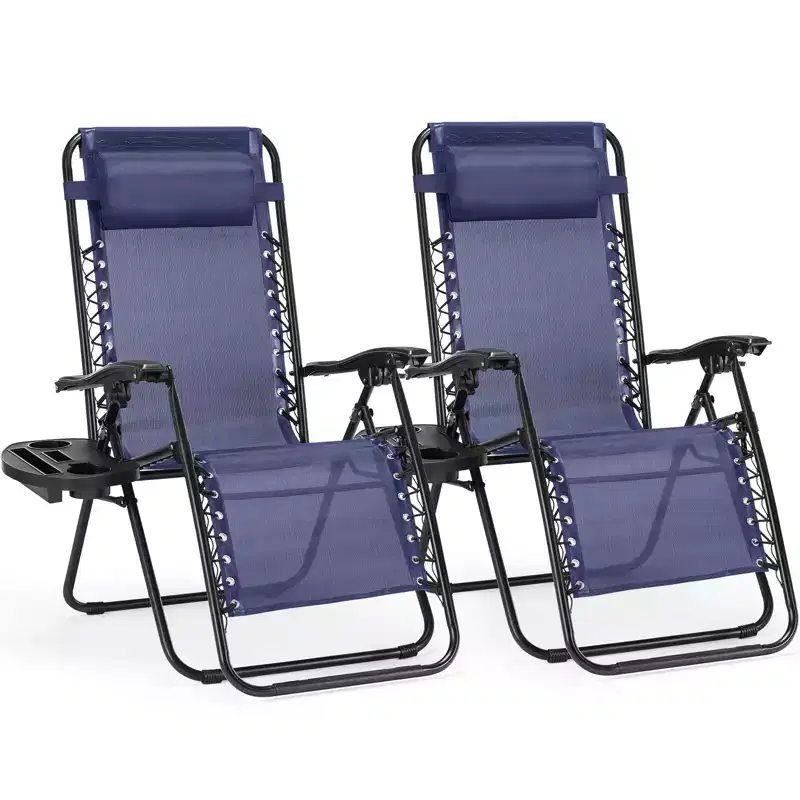 Bestier Set of 2 Portable Folding Reclining Lounge Chairs, Zero Gravity Chairs with Adjustable Pillow, Cup Holder for Outdoor, Patio, Beach, Camping