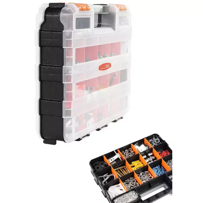 VEVOR Small Parts Organizer, 34-Compartment Double Side Tools Organizer Box with 24 Removable Dividers, PP Hardware Storage Box, Black