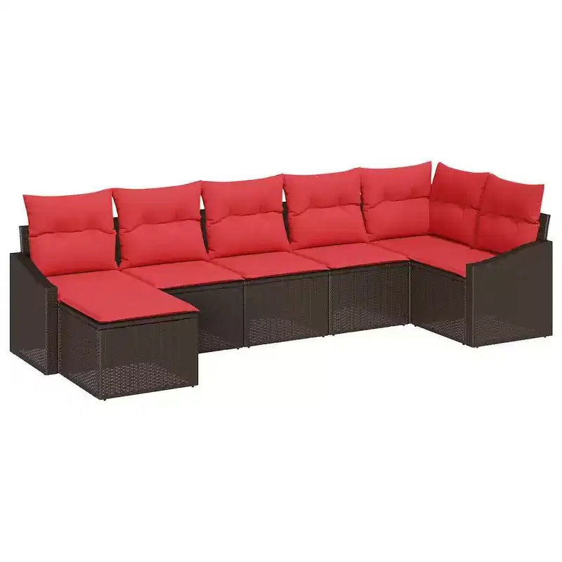 vidaXL Garden Sofa Set 7 pcs Brown Poly rattan - Brown Without Table