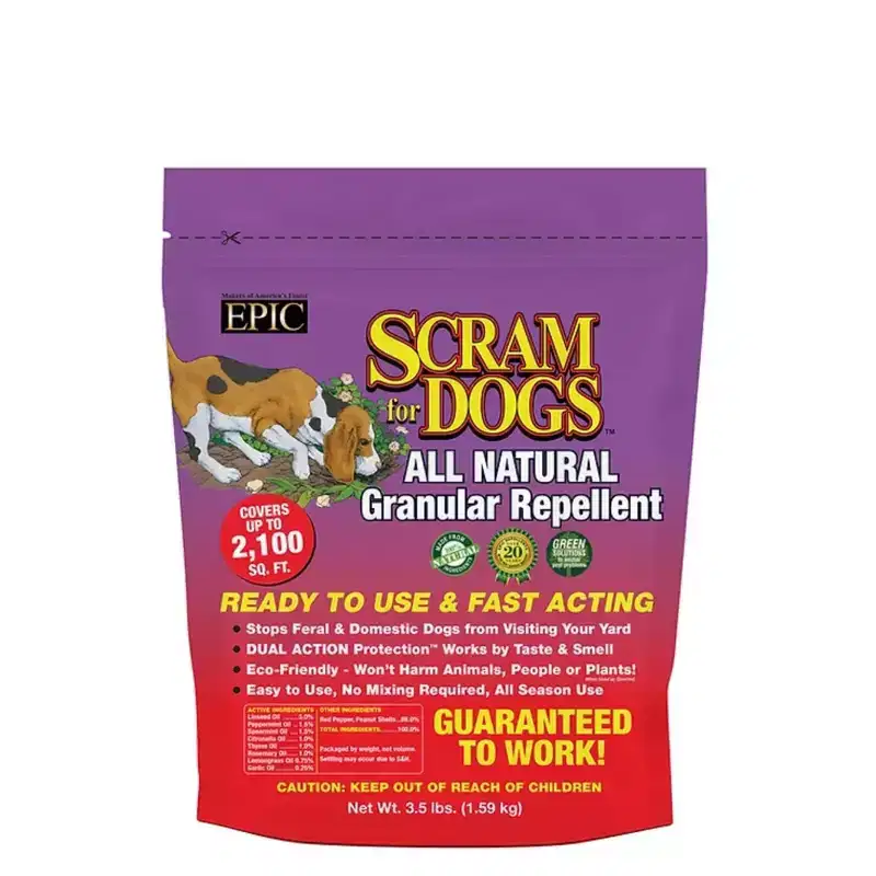 EPIC Scram for Dogs All Natural Ready To Use Outdoor Granular Animal Repellent Resealable Bag, 3.5lbs