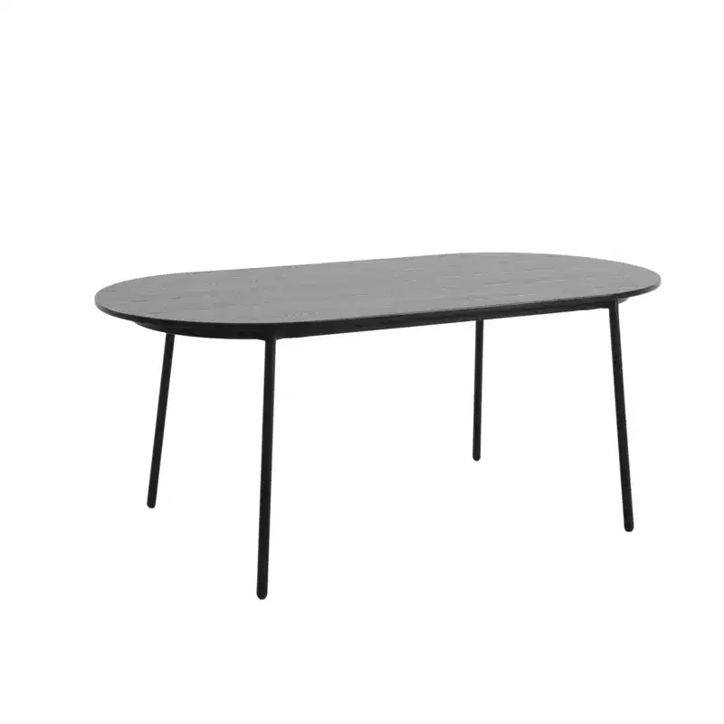 LeisureMod Tule 71 Oval Dining Table - Seats 6-8 - Modern MDF Kitchen Table with Tapered Black Steel Legs