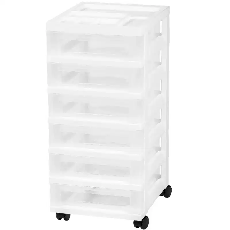 6-Drawer Rolling Storage Cart with Organizer Top 鈥?White Plastic, 14.25x12.05x25.94