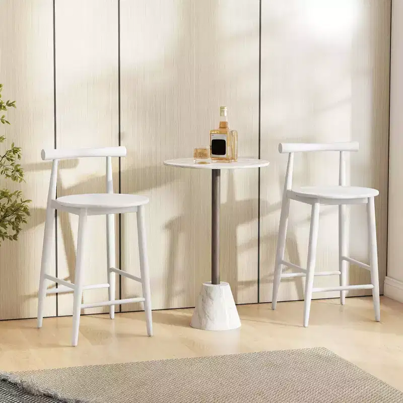 Counter Height Bar Stools Set of 2/4 with Acacia Wood Frame &ndash; White