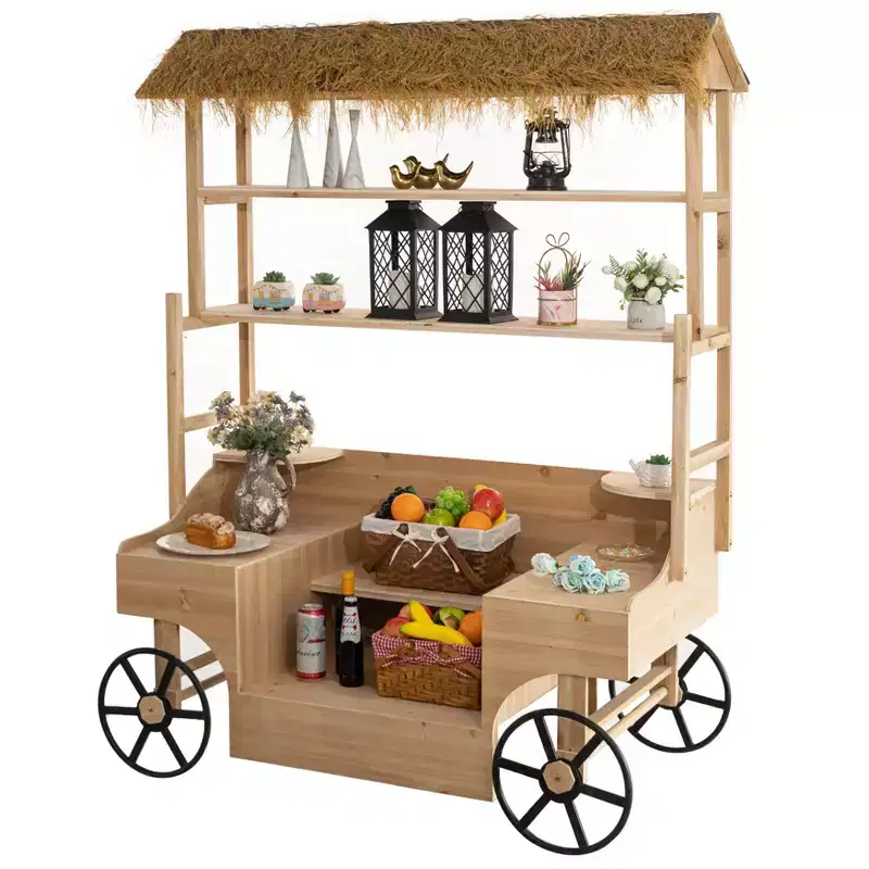 Vintiquewise Versatile Rolling Cart  Multi-Tier Wooden Shelf for Events, Food Tasting, Garden Display & Home Decor