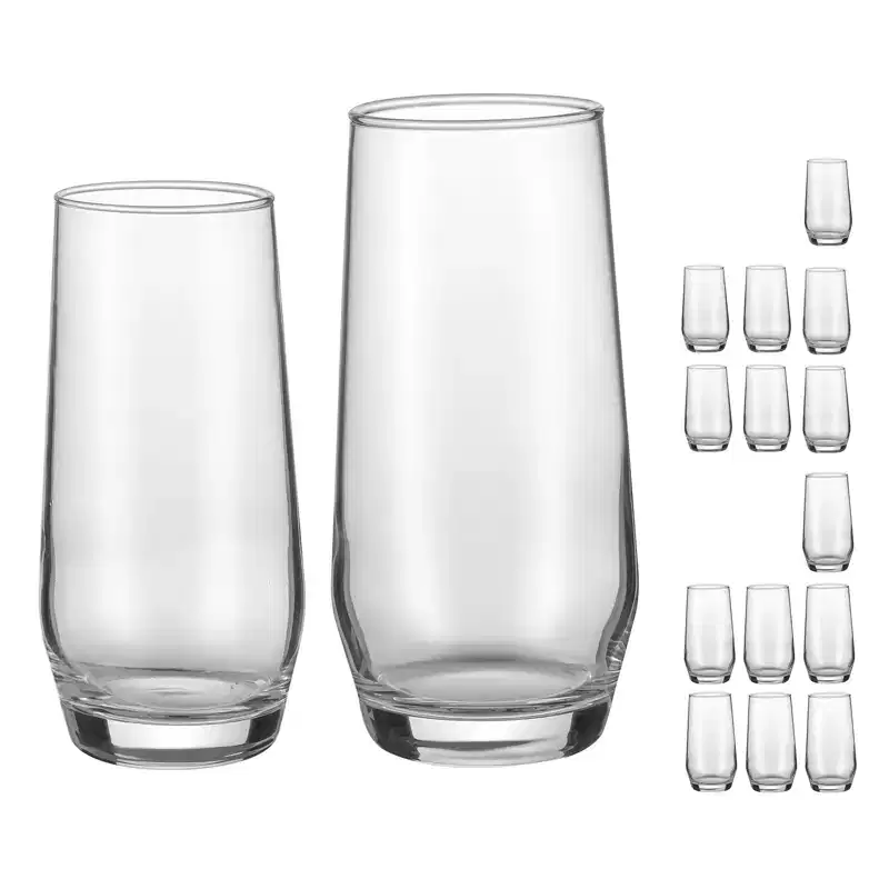 VEVOR Drinking Glasses Set, 16-Piece Crystal Glass Cups, with 8 Pcs 18.26 Oz Highball and 8 Pcs 11.5 Oz Cocktail Drinkware, Transparent