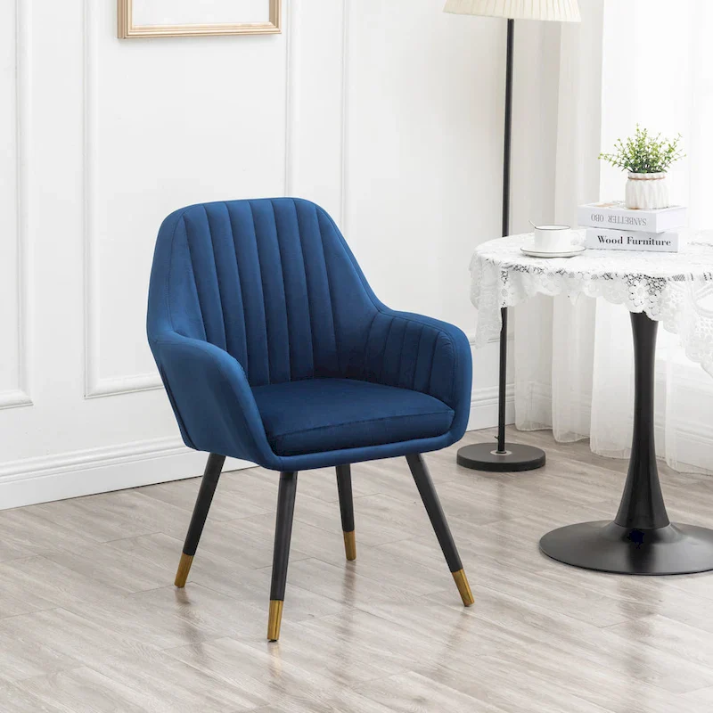 Velvet Barrel Accent Chair | Deep Tuck-Pleated | Beech Wood Legs with Gold Accents | 25.5"W