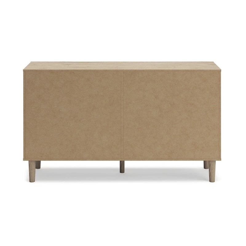 6-Drawer Dresser &ndash; Brown / Beige, Replicated Oak Grain, Cane Detail Drawer Fronts, Bronze Knobs, Contemporary Style