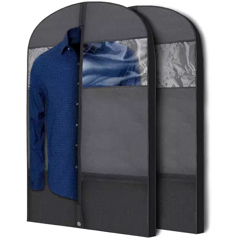 Plixio 43 Black Garment Bags for Travel or Hanging Clothes Storage - Suit Bags Carriers Covers - Zippered Breathable Gusset Clothing Storage Bags