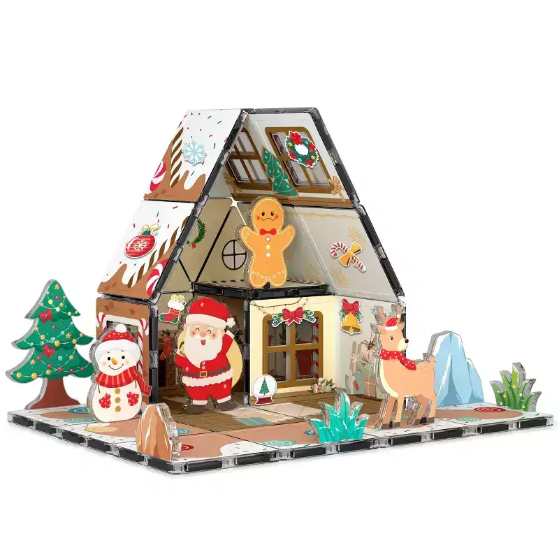 PICASSO-TILES Gingerbread House Magnetic Tiles for Kids  STEM Building Blocks Set, Educational Construction Learning Toy, Christmas Holiday Gift
