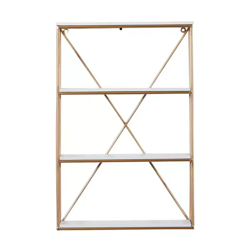 Olivia & May 24"x16" Wooden 4 Shelves Wall Gold : Polished MDF, No Assembly, Luxury Glam Decor Style