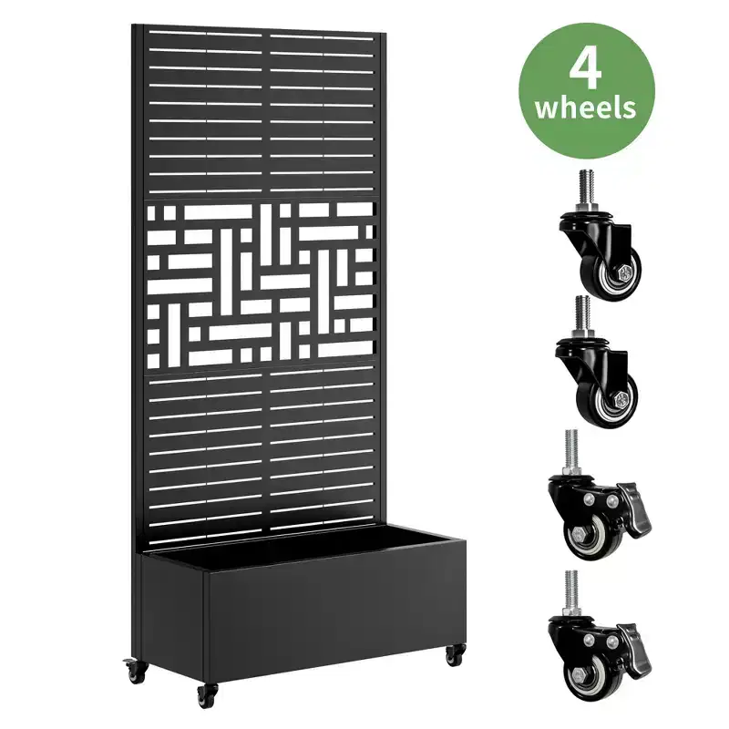 NAYSAYE Metal Raised Garden Planter with Trellis Privacy Screen and Four Wheels for Climbing Plants Vegetables Vines, Black, 38.58*25.19*6.69