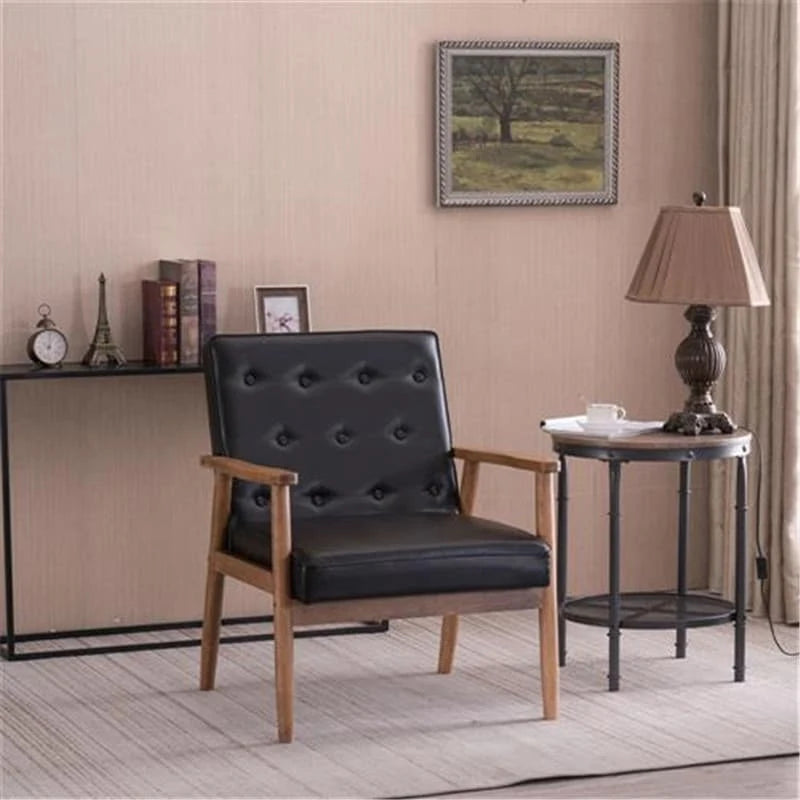 Button-Tufted Slipper Chair &ndash; Black, PU Leather, Solid Wood Frame & Legs, Seats 1