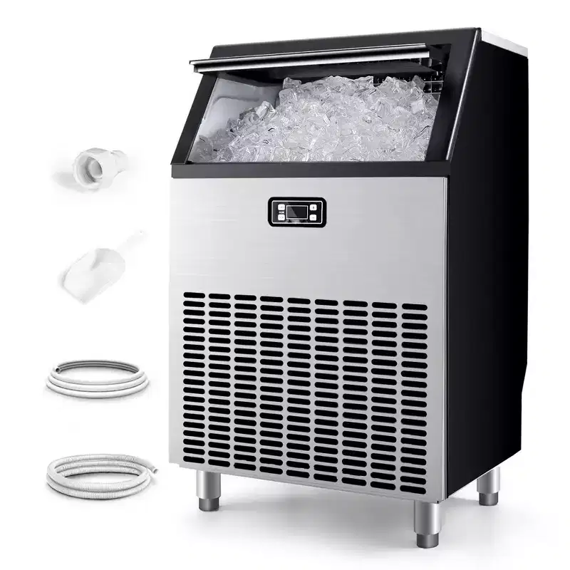 Simzlife 200 Lbs./24H Ice Maker, Household & Commercial, Undercounter, 65 Lbs. Storage, Self-cleaning, for Kitchen/Party/Bar, Stainless Steel, Silver