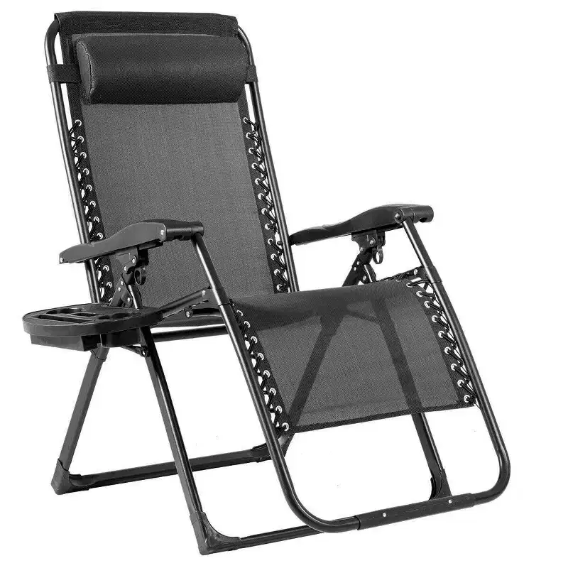 Folding Zero Gravity Patio Lounge Chair - Black - WELLFOR: Steel Frame, Polyester Fiber, Rust-Resistant, No Assembly Required