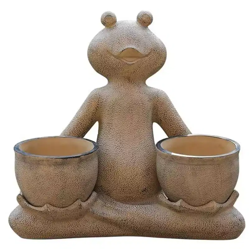 Large Frog Yoga Statue Outdoor Resin Garden Planter 24-inch Brown
