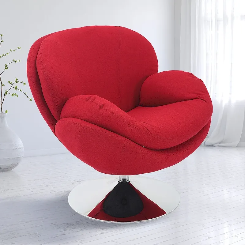 Leisure Accent Chair in Khaki Fabric &ndash; 360&deg; Swivel with Chrome Base