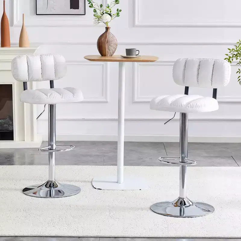 Set of 2 Adjustable Height Bar Stools with PU Leather Upholstery and Chrome Base, with Footrest for Kitchen Island