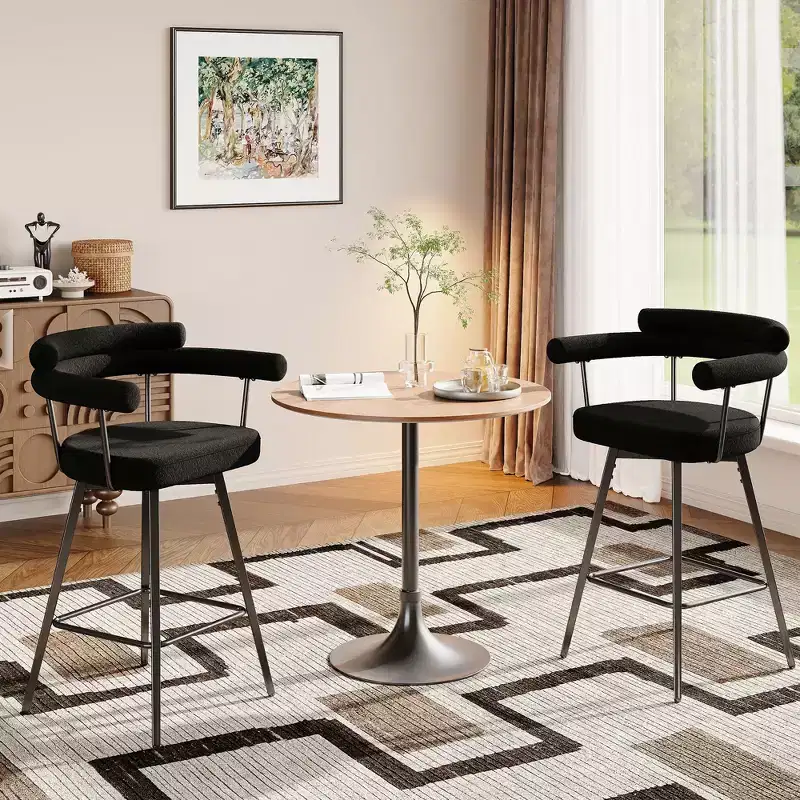 TYBOATLE Set of 2 Modern Swivel Counter Height Bar Stools with Metal Legs and Boucle Fabric Backrest