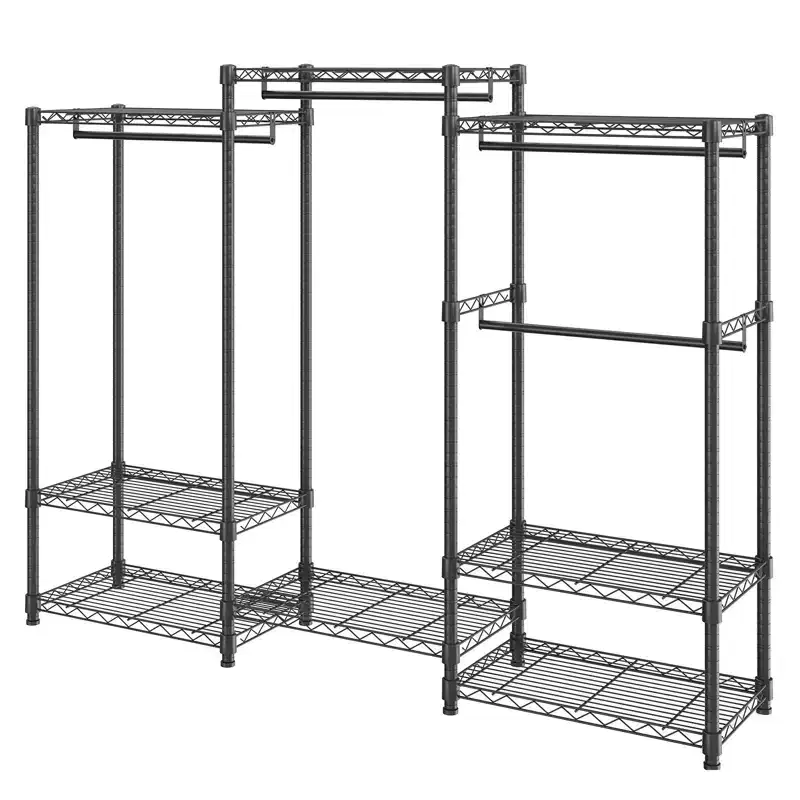 Heavy Duty Clothes Rack with Wheels 800 lbs Capacity Rolling Garment Rack with 4 Hang Rods 8 Shelves Adjustable Closet Organizer System