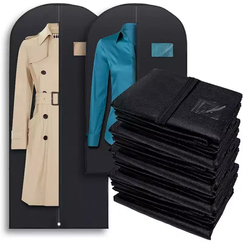 Plixio Garment Bags Suit Bag for Travel and Clothing Storage of Dresses, Shirts, Coats - Zipper and Transparent Window (Black - Mixed Sizes: 100 Pack)