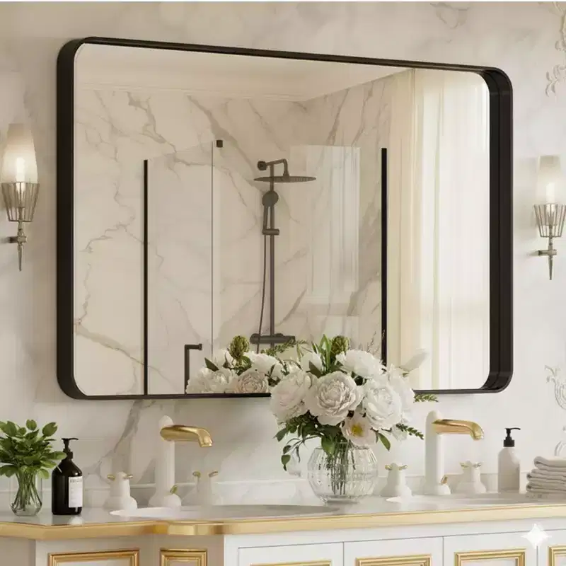 New England Stories 24 x 36 Modern Deep Frame Aluminum Bathroom Mirror - Black