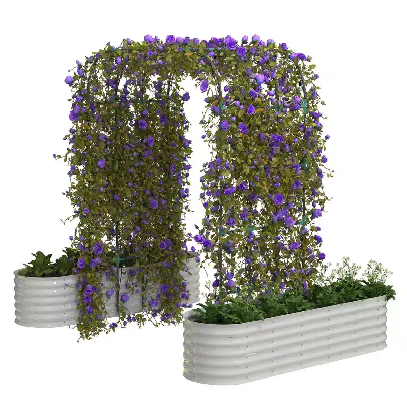 1 Set2PCS Raised Garden Bed with Arch Trellis),Durable Steel Construction, for Climbing Plants and Outdoor Gardening